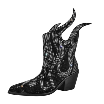 Flame Shape Rhinestone Pointed Toe Ankle Boots - Onlymaker Latest