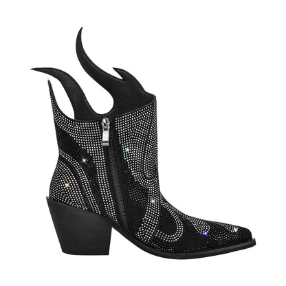 Flame Shape Rhinestone Pointed Toe Ankle Boots - Onlymaker Latest