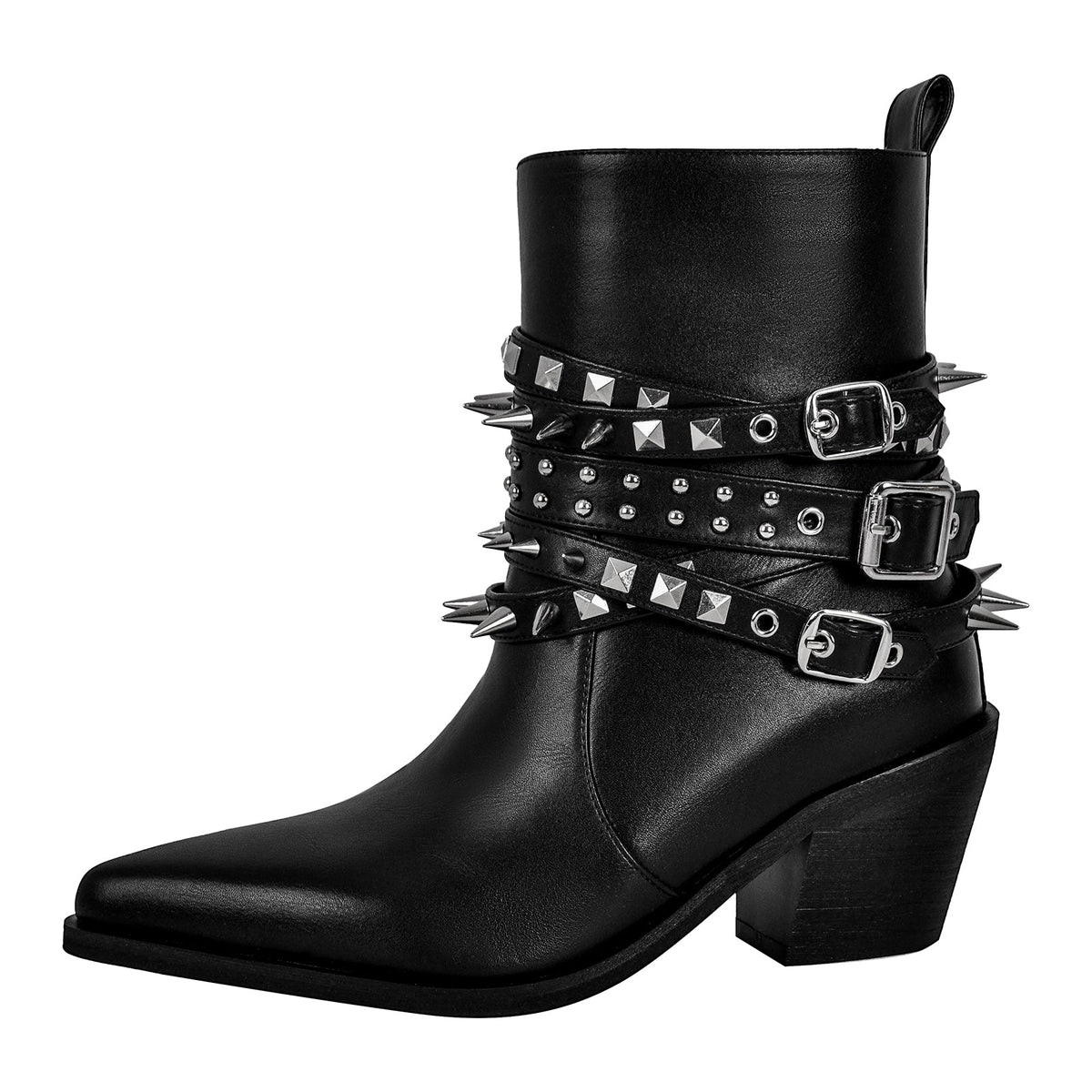 Chunky Heel Rivet Buckle Ankle Boots - Onlymaker Exclusive