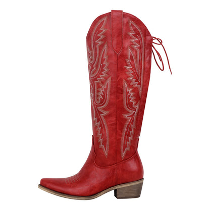 Embroidery Knee High Western Boots - Onlymaker Smart Buy
