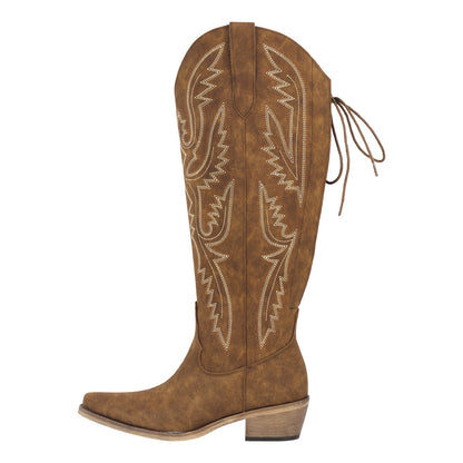 Embroidery Knee High Western Boots - Onlymaker Smart Buy