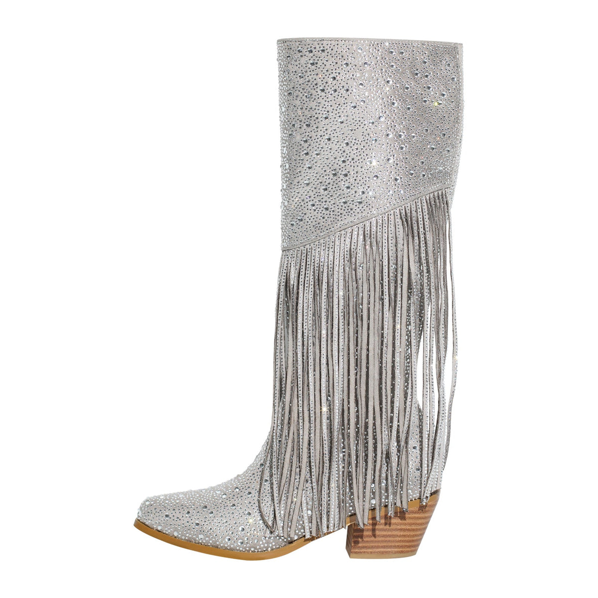 Chunky Heel Rhinestone Tassel Knee High Boots - Onlymaker Sale