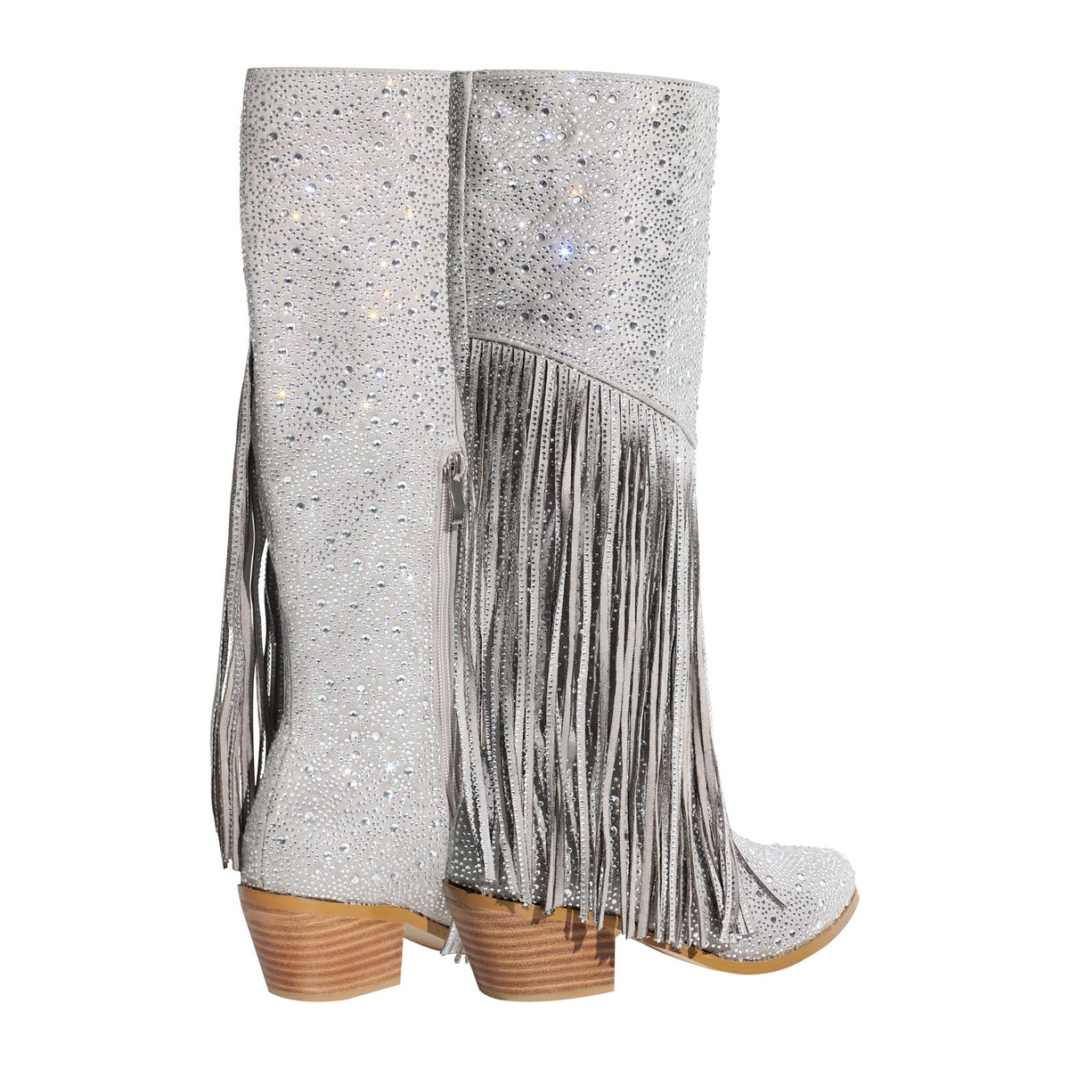 Chunky Heel Rhinestone Tassel Knee High Boots - Onlymaker Sale