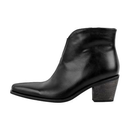 Zipper Chunky Heel Western Ankle Boots - Onlymaker Featured