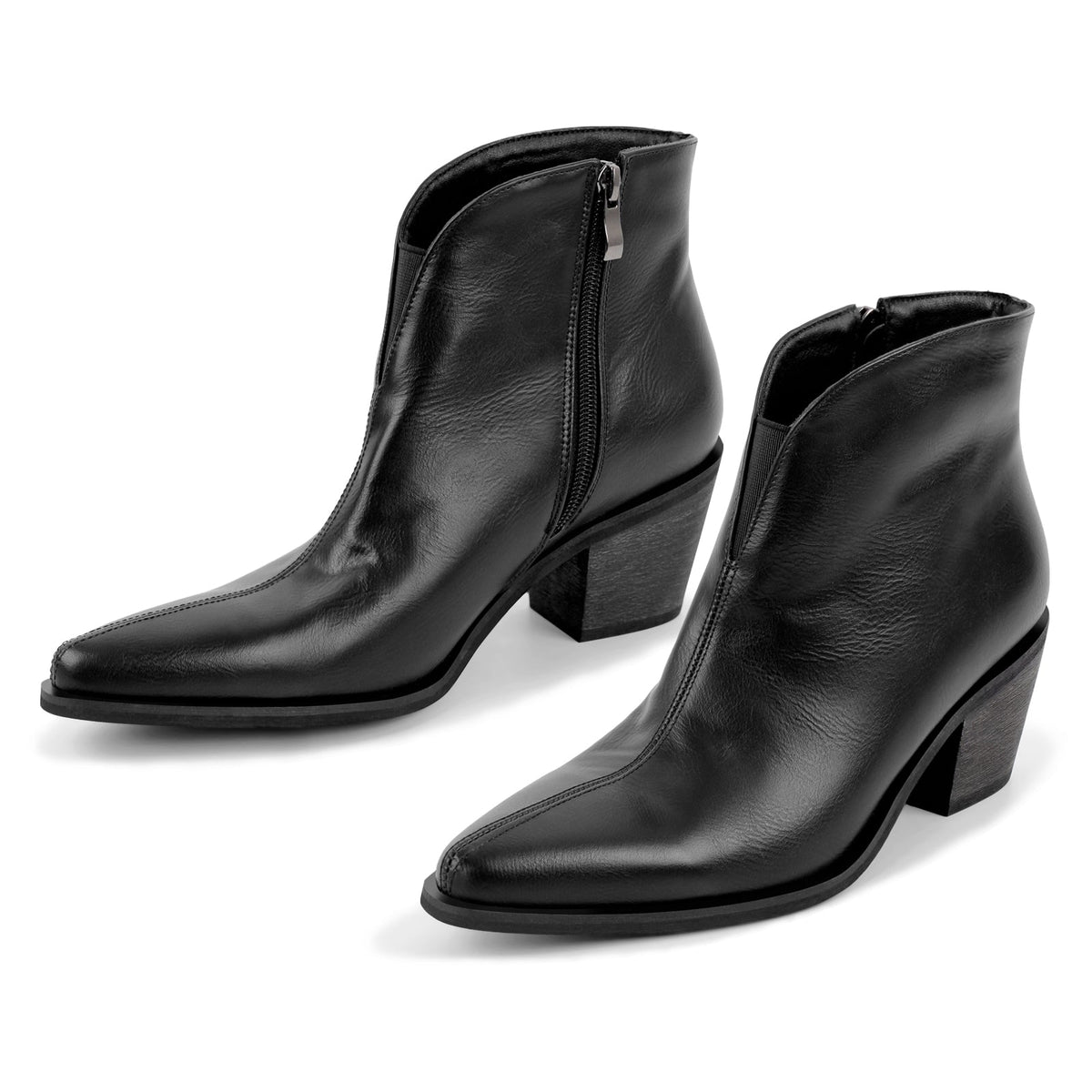 Zipper Chunky Heel Western Ankle Boots - Onlymaker Featured