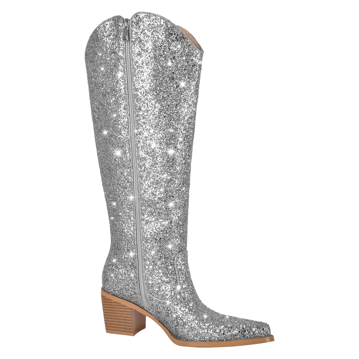 Glitter Chunky Heel Thigh High Boots - Onlymaker Discount
