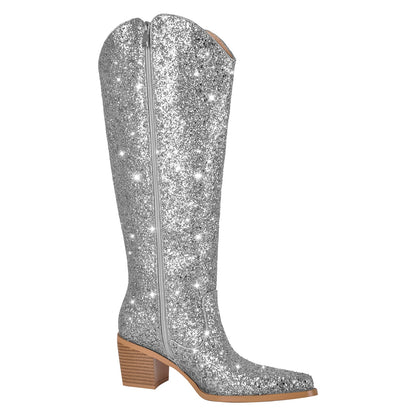 Glitter Chunky Heel Thigh High Boots - Onlymaker Discount
