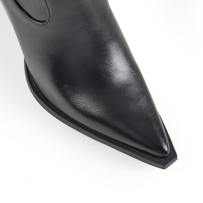 Black Pointed Toe Rivet Belt Cowboy Zipper Boots - Onlymaker Discount