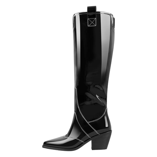 Pointed Toe Patent Pull On Cowboy Boots - Onlymaker Best Seller