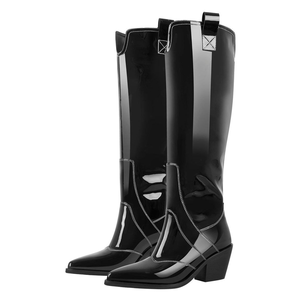 Pointed Toe Patent Pull On Cowboy Boots - Onlymaker Best Seller