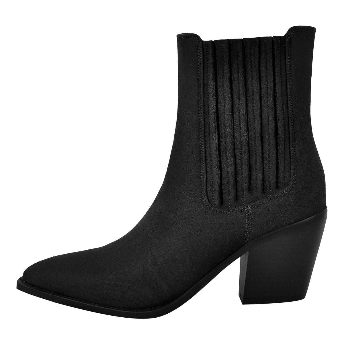 Pointed Toe Suede Chunky Heel Western Ankle Boots - Onlymaker Deals