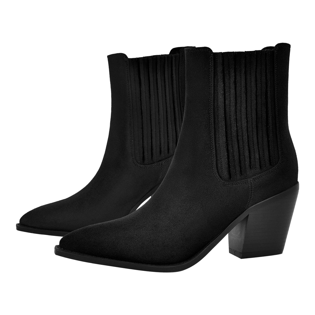 Pointed Toe Suede Chunky Heel Western Ankle Boots - Onlymaker Deals
