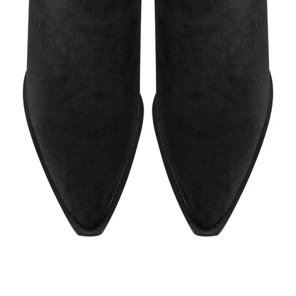 Pointed Toe Suede Chunky Heel Western Ankle Boots - Onlymaker Deals