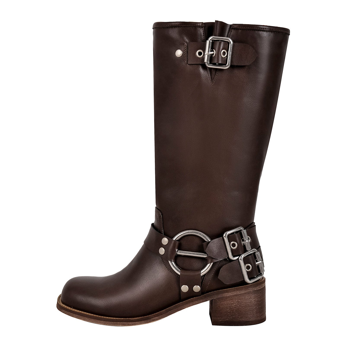Square Toe Buckle Knee High Western Boots - Onlymaker Signature