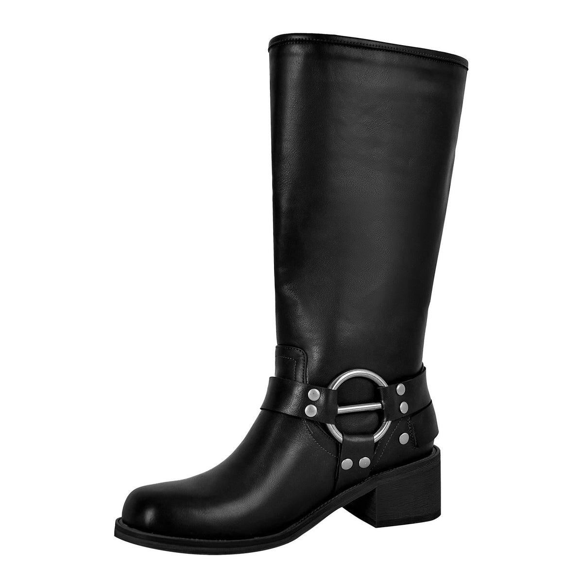Square Toe Buckle Knee High Western Boots - Onlymaker Signature