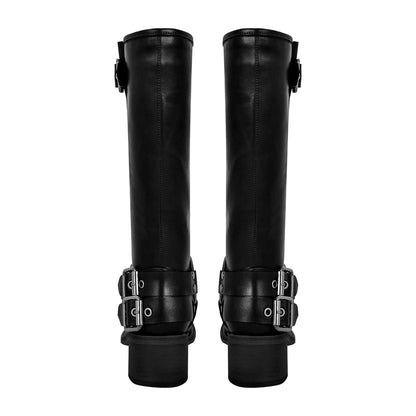 Square Toe Buckle Knee High Western Boots - Onlymaker Signature