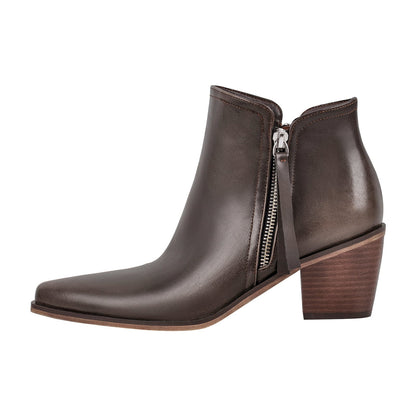 Pointed Toe Chunky Heel Zipper Ankle Booties - Onlymaker Sale