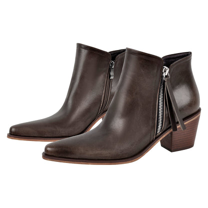 Pointed Toe Chunky Heel Zipper Ankle Booties - Onlymaker Sale