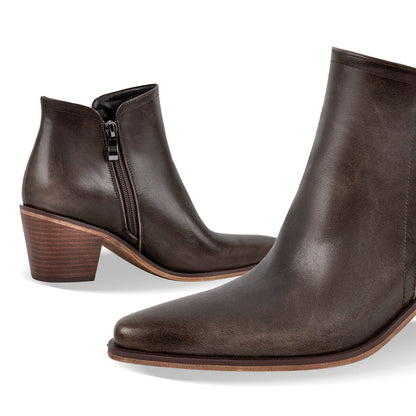 Pointed Toe Chunky Heel Zipper Ankle Booties - Onlymaker Sale