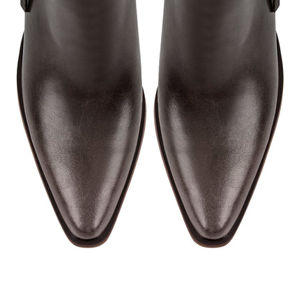 Pointed Toe Chunky Heel Zipper Ankle Booties - Onlymaker Sale