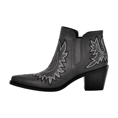 Embroidery Pointed Toe Western Ankle Boots - Onlymaker Trusted