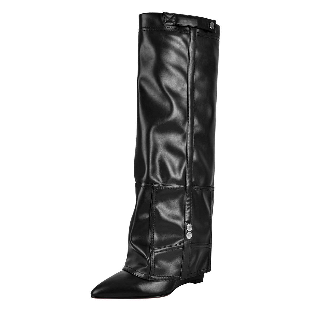 Denim Pointed Toe Wedge Heel Fold Over Boots - Onlymaker Great Value