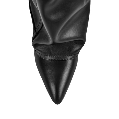 Denim Pointed Toe Wedge Heel Fold Over Boots - Onlymaker Great Value