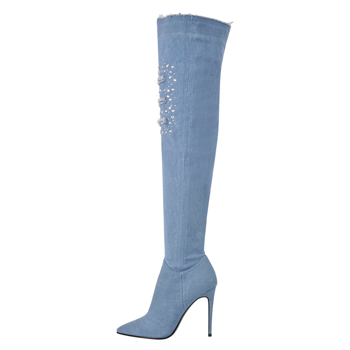 Denim Pointed Toe High Stiletto Over The Knee Boots - Onlymaker Best Seller