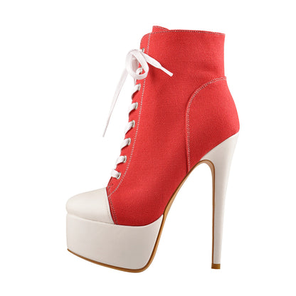 Canvas High Heel Sneaker Lace Up Platform Ankle Boots - Onlymaker Customer Favorite