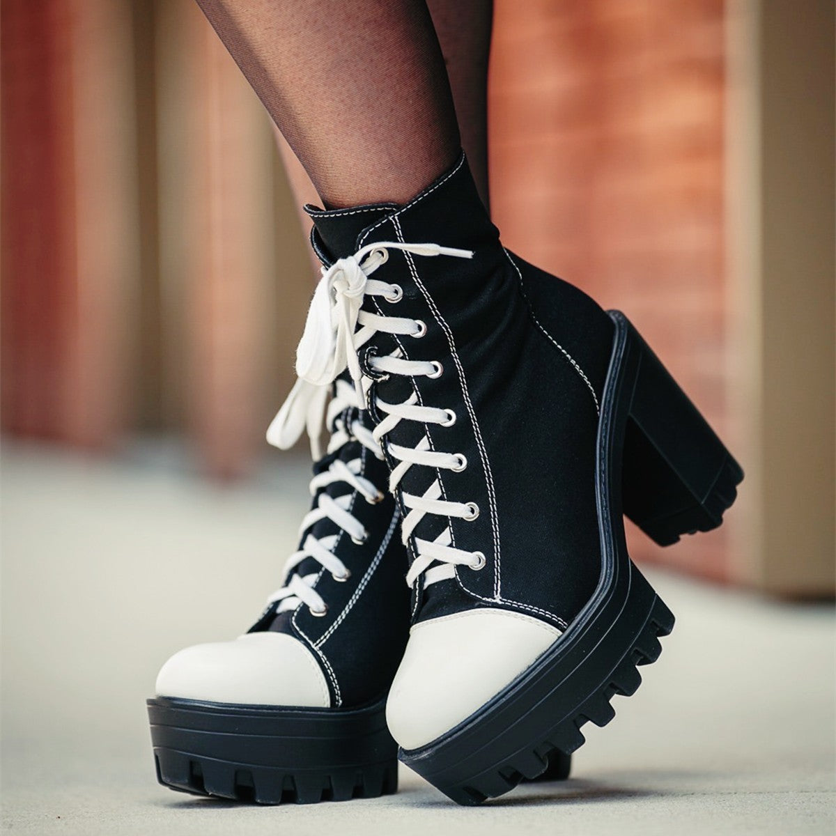 Platform Lace Up Canvas Boots - Onlymaker Best Seller