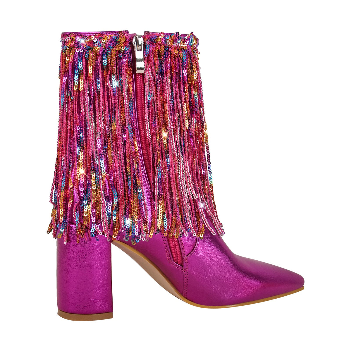 Sequins Pointed Toe Chunky Heel Ankle Boots - Onlymaker Best Seller