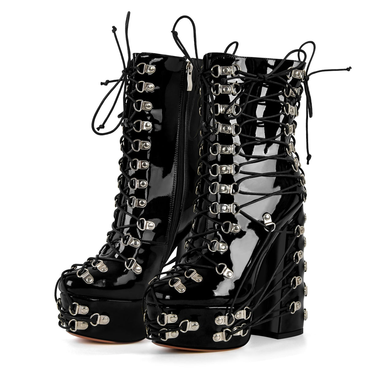 Platform Metal Buckles Lace-up Chunky Heel Ankle Boots - Onlymaker Top Pick
