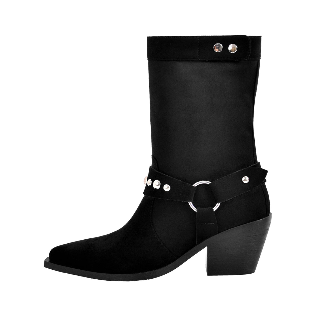 Rivet Pointed Toe Suede Western Ankle Boots - Onlymaker Great Value