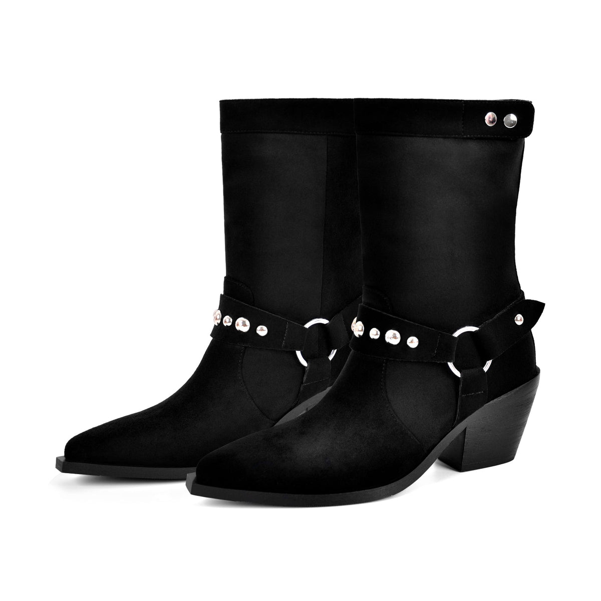 Rivet Pointed Toe Suede Western Ankle Boots - Onlymaker Great Value