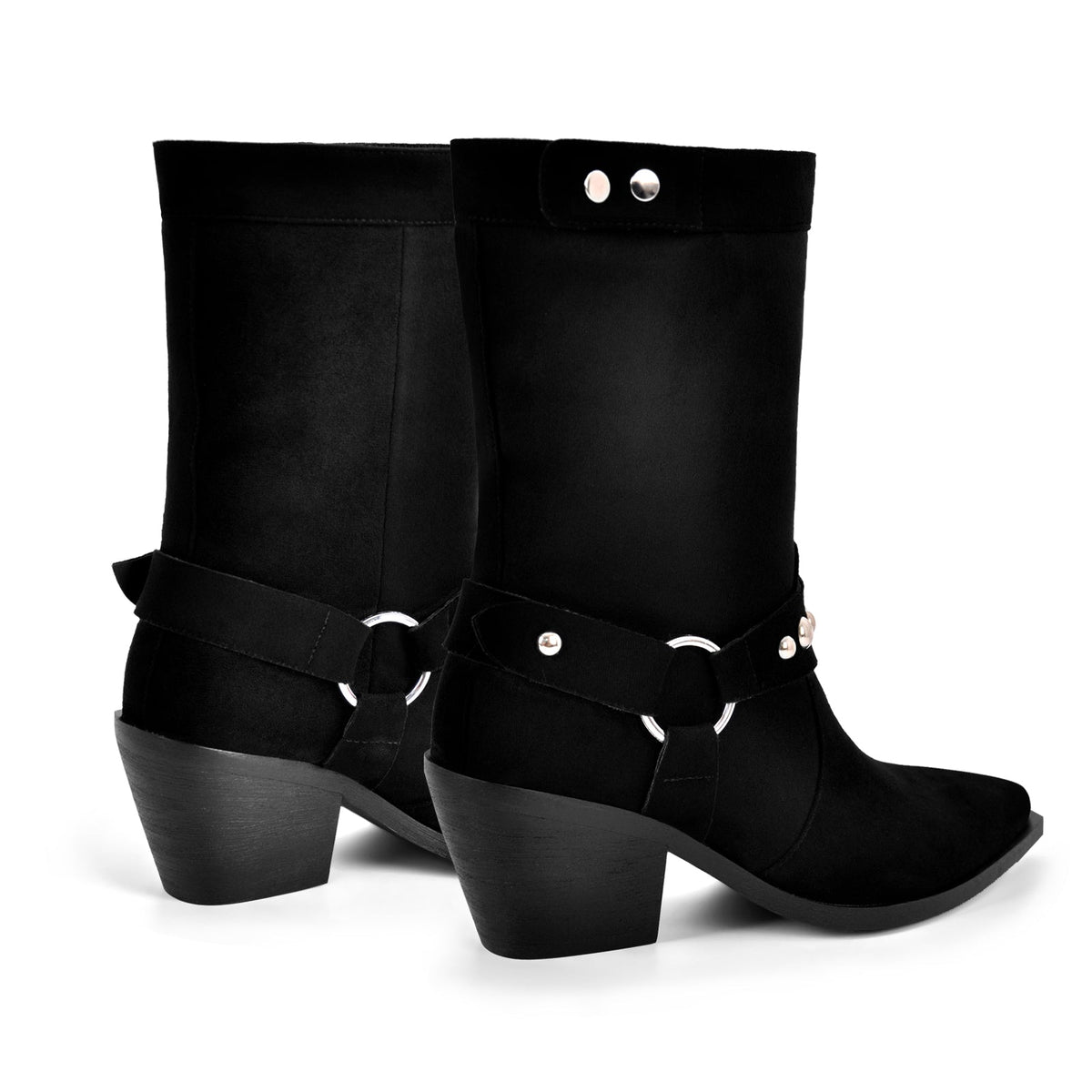 Rivet Pointed Toe Suede Western Ankle Boots - Onlymaker Great Value