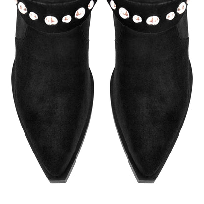Rivet Pointed Toe Suede Western Ankle Boots - Onlymaker Great Value