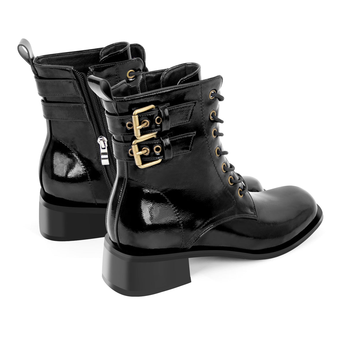 Square Toe Buckle Chunky Heel Ankle Boots - Onlymaker Featured