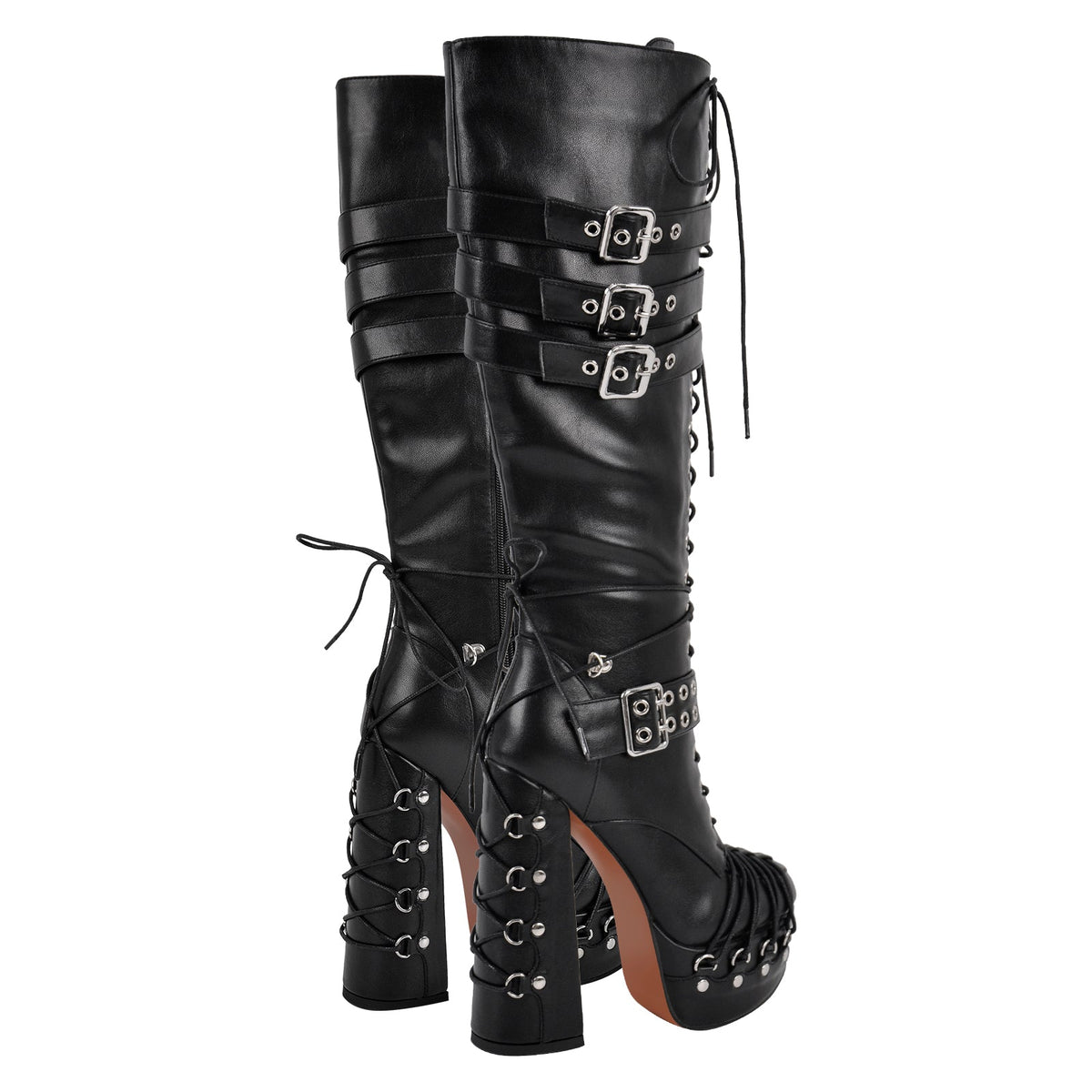 Buckle Lace-up Platform Knee High Boots - Onlymaker Featured