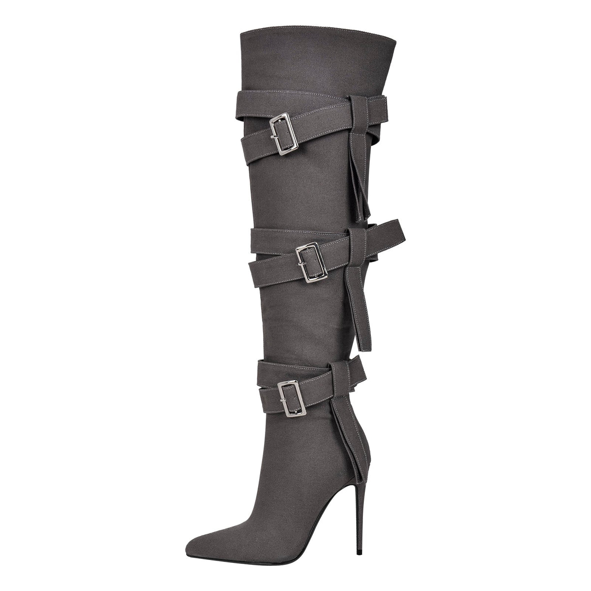 Pointed Toe Buckle Strap Over The Knee Boots - Onlymaker New