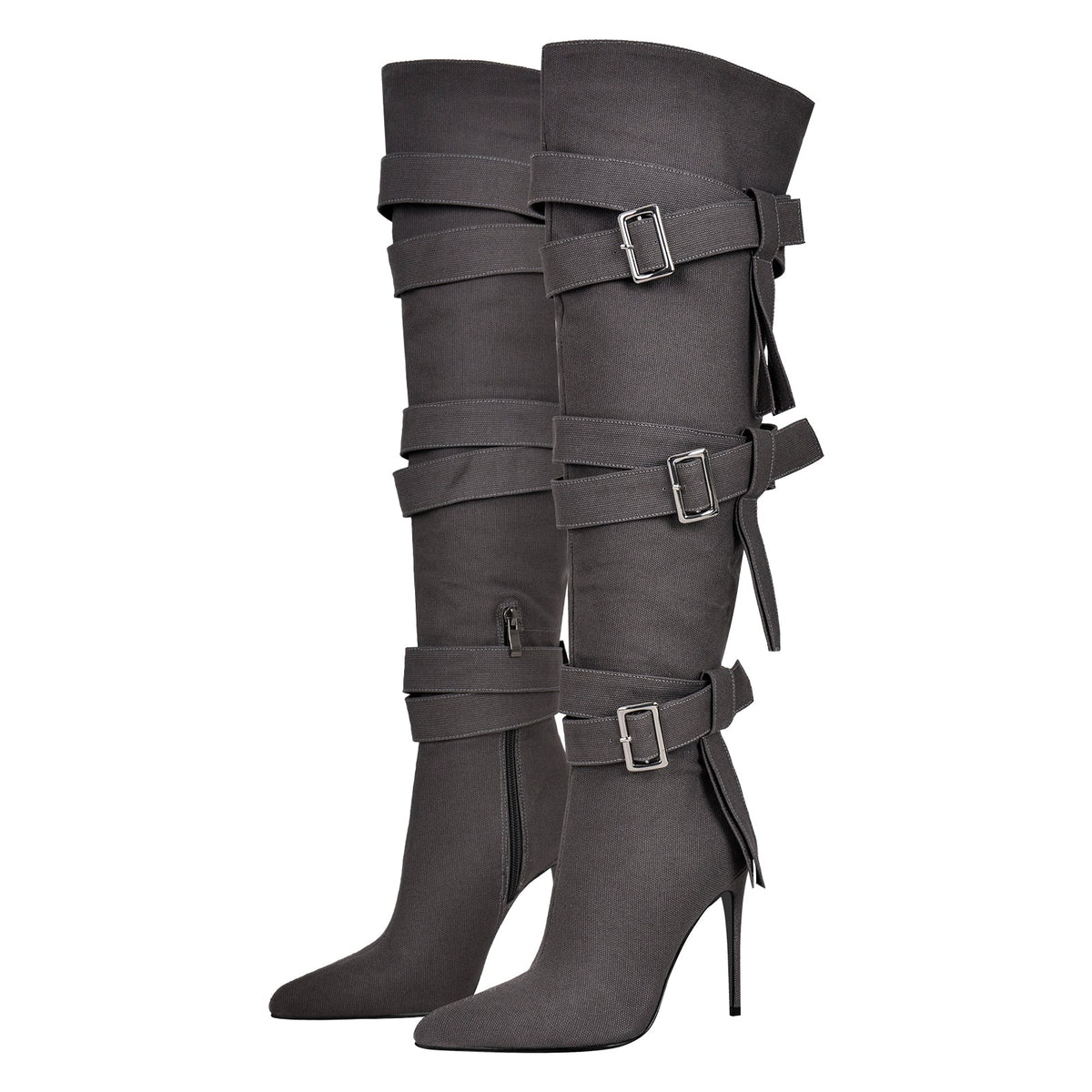 Pointed Toe Buckle Strap Over The Knee Boots - Onlymaker New