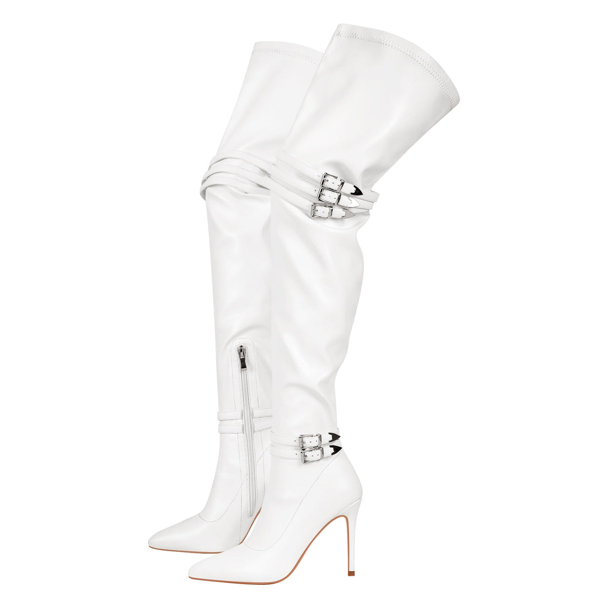 Pointed Toe Stiletto Buckle Over The Knee Boots - Onlymaker Smart Buy