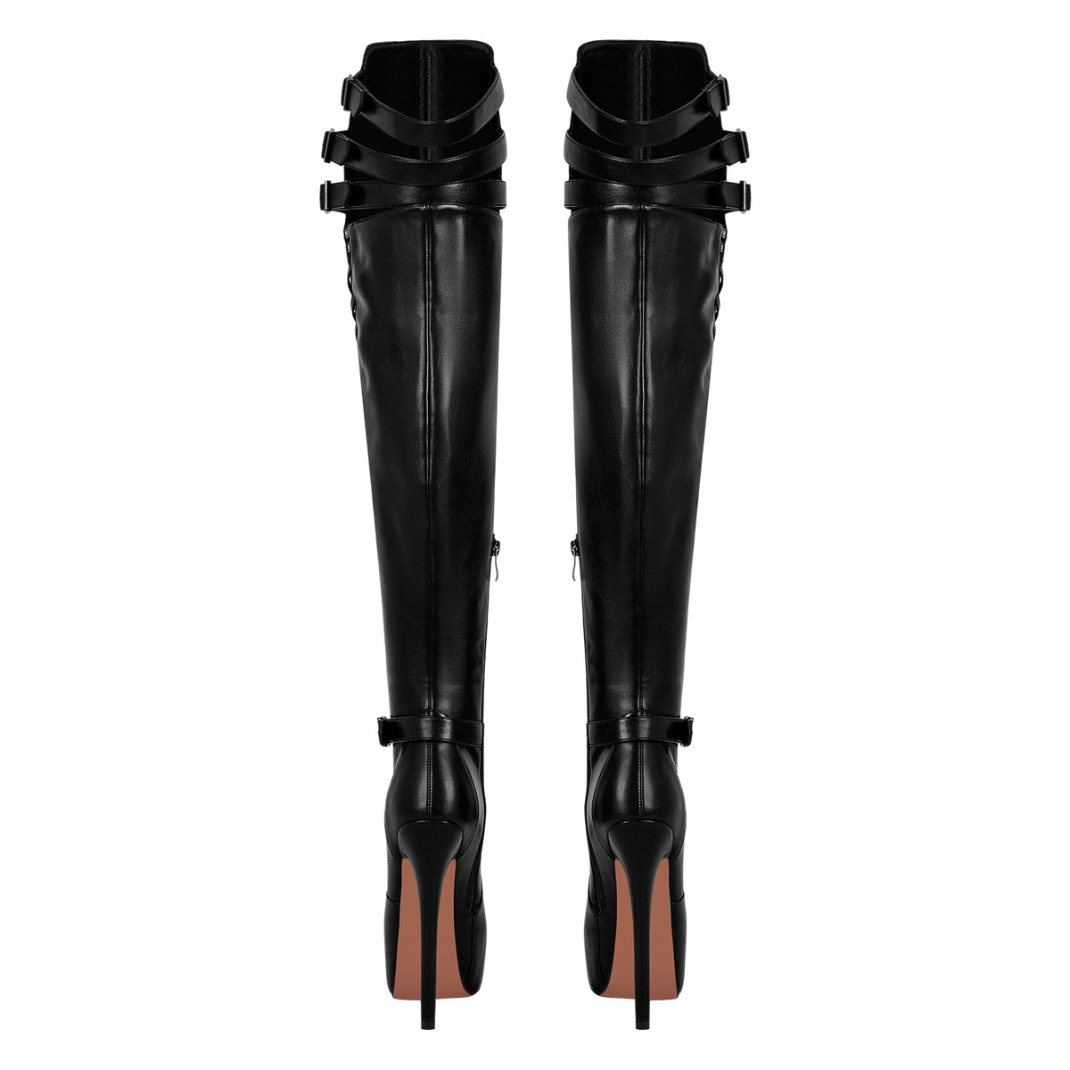 Round Toe Stiletto Platform Over The Knee Buckle Boots - Onlymaker Trusted