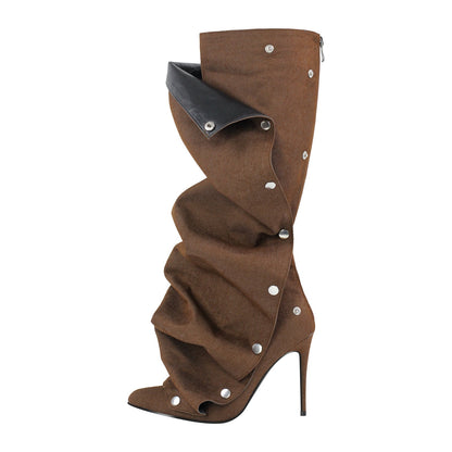 Pointed Toe Buckle Stiletto Removable Boots - Onlymaker Discount