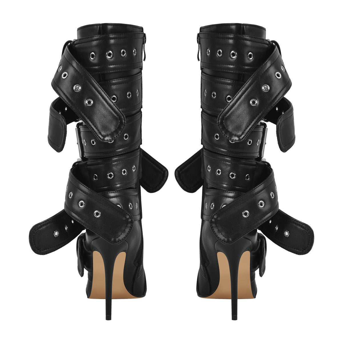 Metallic Pointed Toe Buckles Stiletto Ankle Boots - Onlymaker Smart Buy
