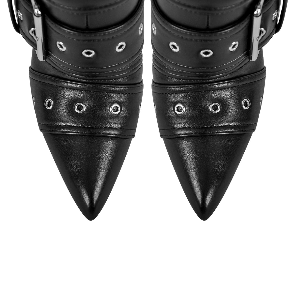 Metallic Pointed Toe Buckles Stiletto Ankle Boots - Onlymaker Smart Buy