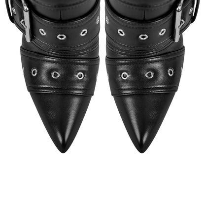 Metallic Pointed Toe Buckles Stiletto Ankle Boots - Onlymaker Smart Buy