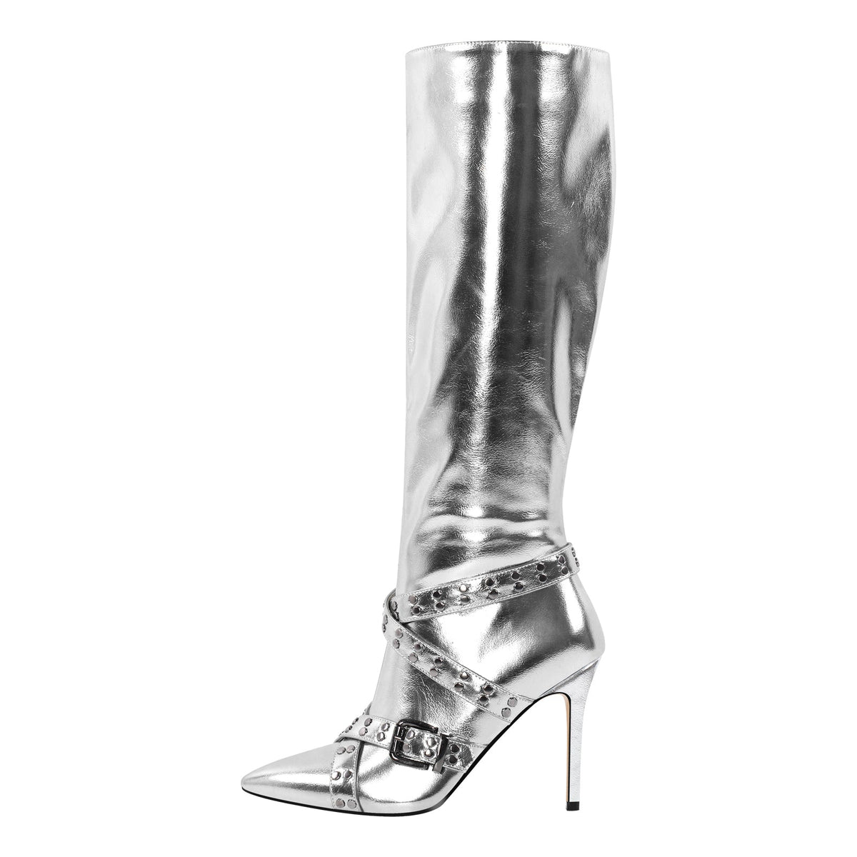 Straps Knee High Metallic Color Boots - Onlymaker Deals