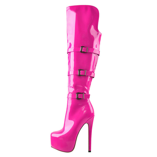 Round Toe Platform Over The Knee Rose Red Boots - Onlymaker Signature