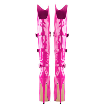 Round Toe Platform Over The Knee Rose Red Boots - Onlymaker Signature