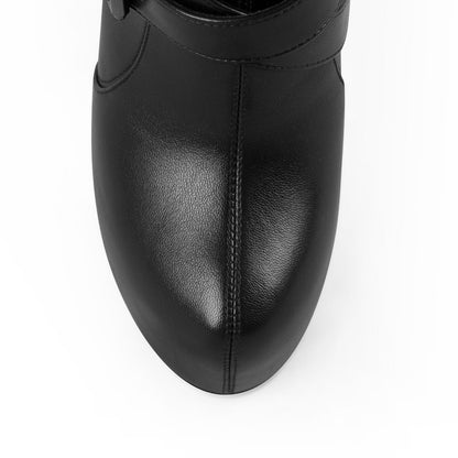 Round Toe Platform Chunky Buckle Zipper Ankle Boots - Onlymaker Latest